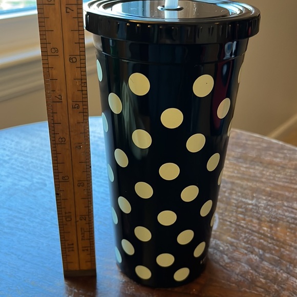 Kate Spade Cold Tumbler with straw—black with white polka dots - Picture 8 of 9